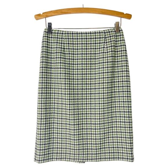 Vintage Talbots green white wool houndstooth preppy office pencil midi skirt 4 - Picture 1 of 7